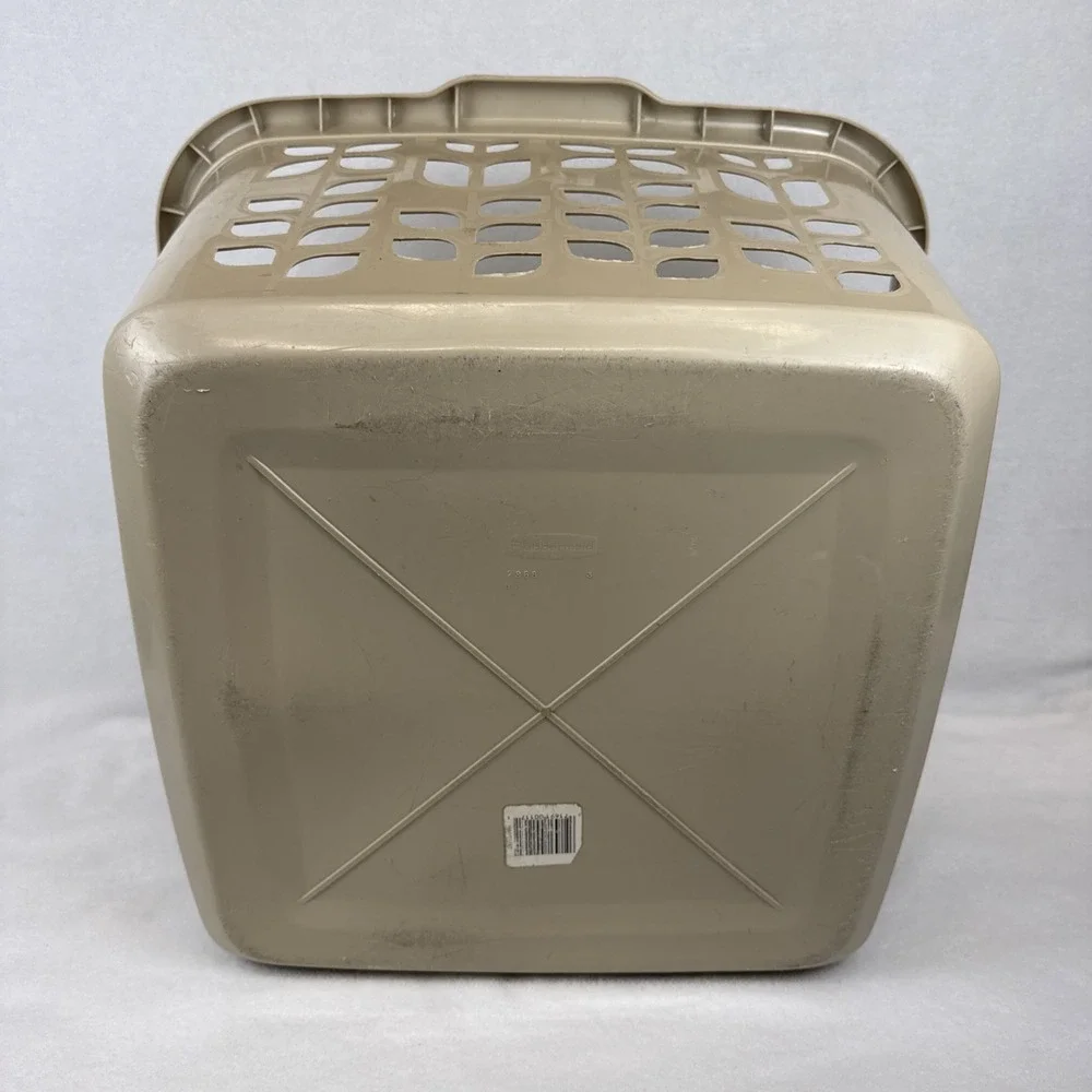 Rubbermaid #2968 Almond Tulip Floral Square Laundry Basket Vintage MCM Nostalgic